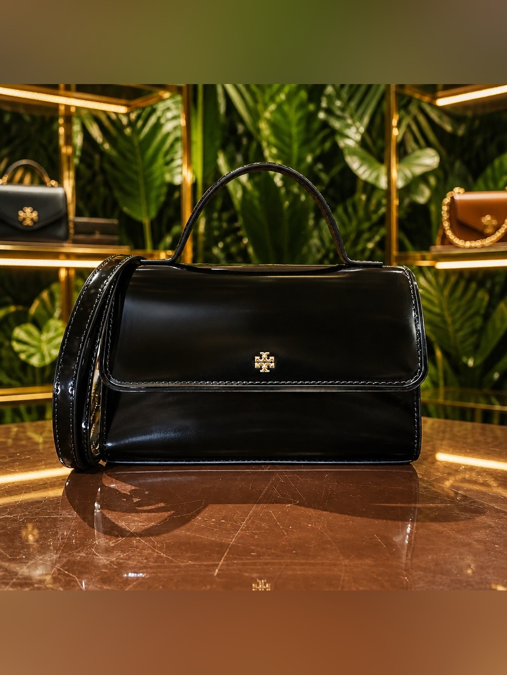 Tory Burch Black Patent Top-Handle Women’s Mini Handbag - Picture 6 of 10
